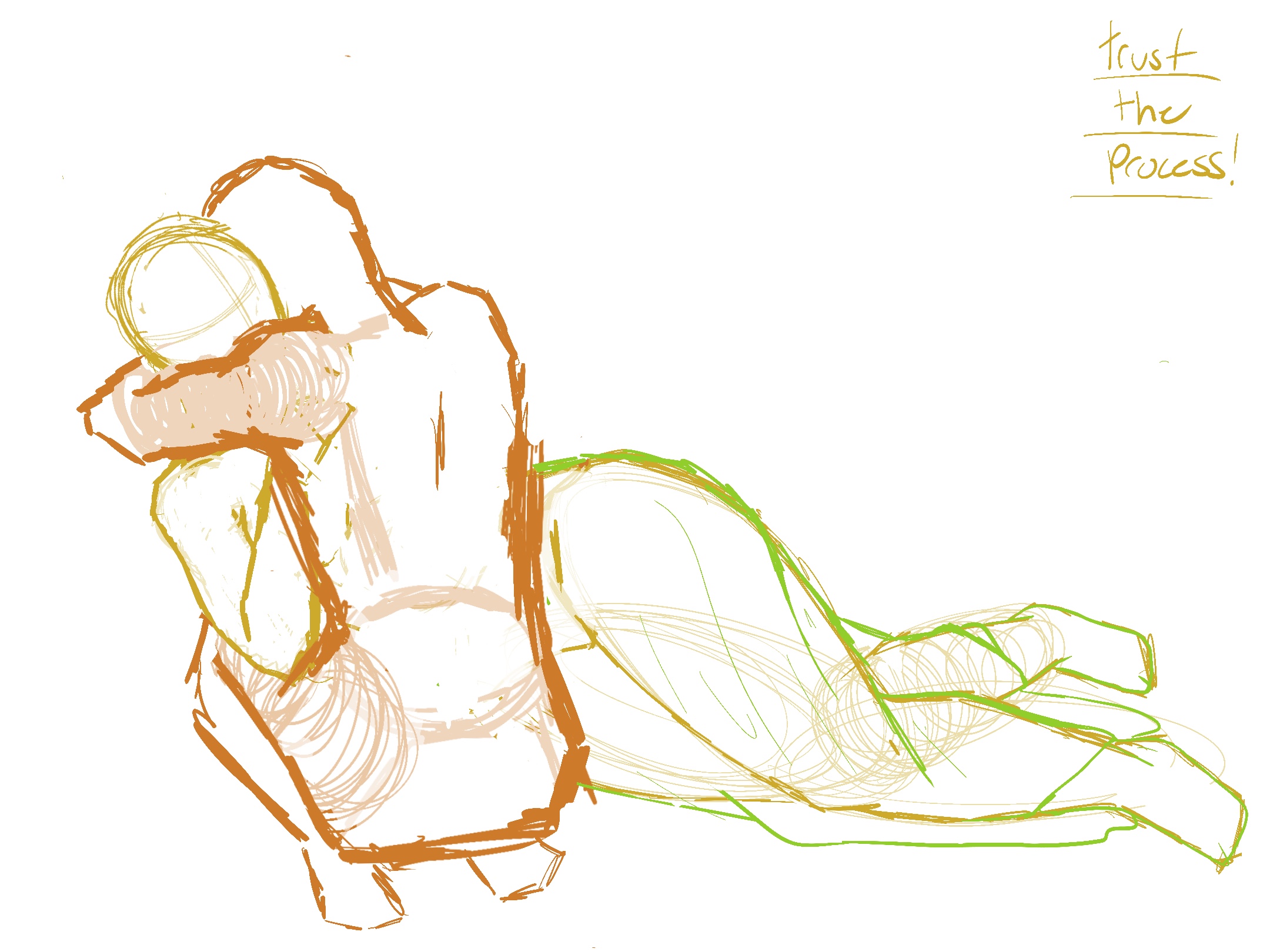 unfinished sketch of one person holding another on the ground